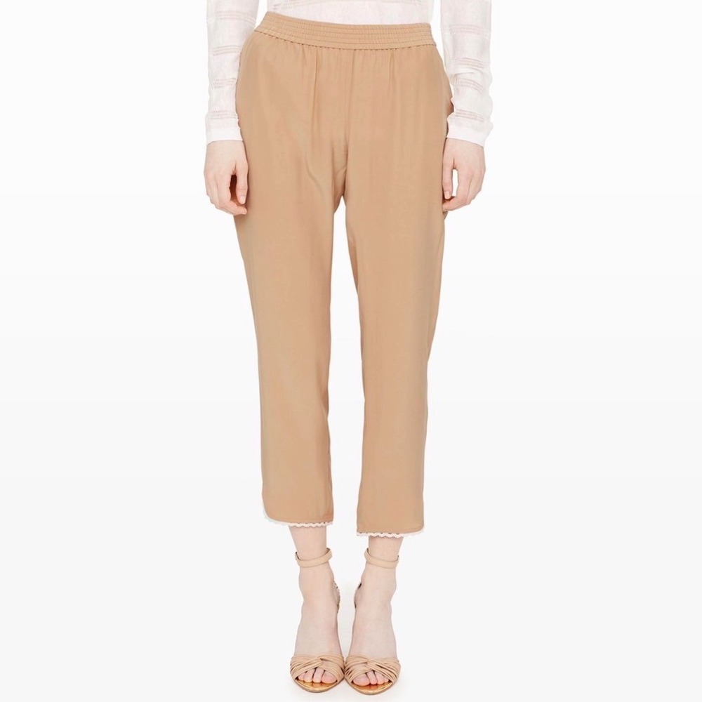 CLUB MONACO 'Terry' Silk Cropped Lace Trimmed Pants | Size 4